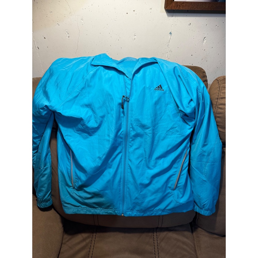 Adidas Womens Windbreaker Jacket Cyan Blue Full Zip Mesh Lined Running Coat XL